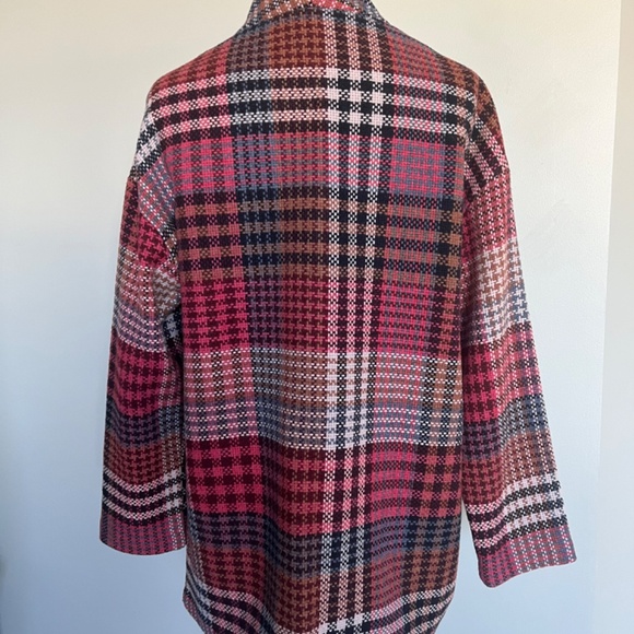 NEW Rachel Zoe Tweed Plaid Casual Pink‎ Career Wool Blend Collared Coat Jacket - Picture 3 of 9